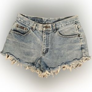 Lee Riders Shorts 29 30 Vintage High Rise Blue Jean Denim Cutoff Fringe Womens M